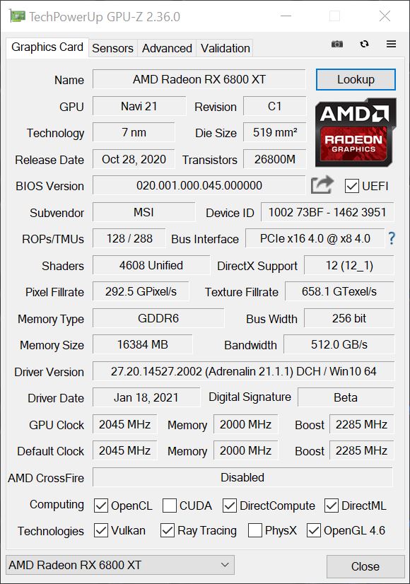 MSI Radeon RX 6800 XT Gaming X Trio Review - Average FPS