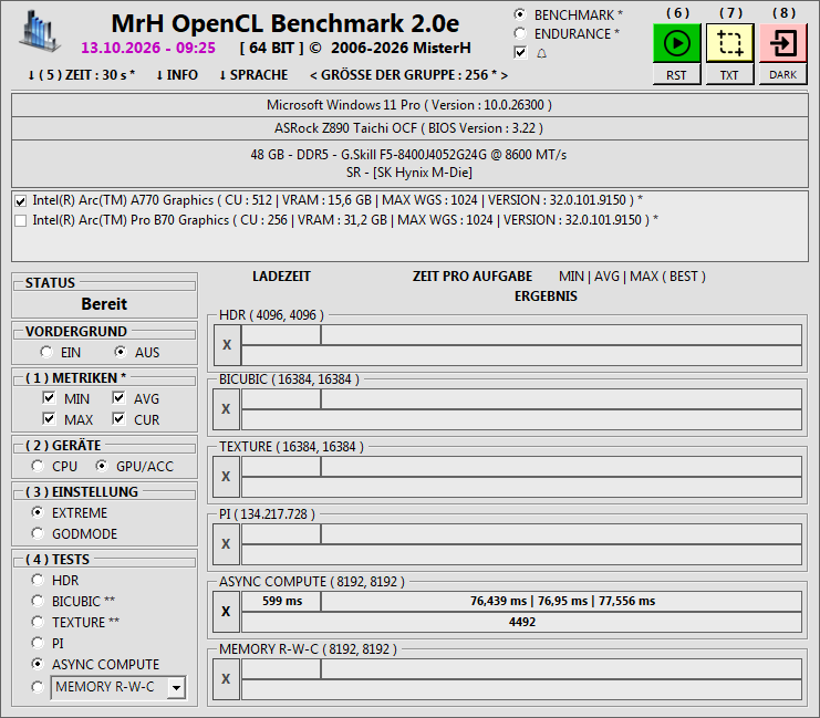 ドライバー32.0.101.9150適用後のArc A770 Extremeモードスコア